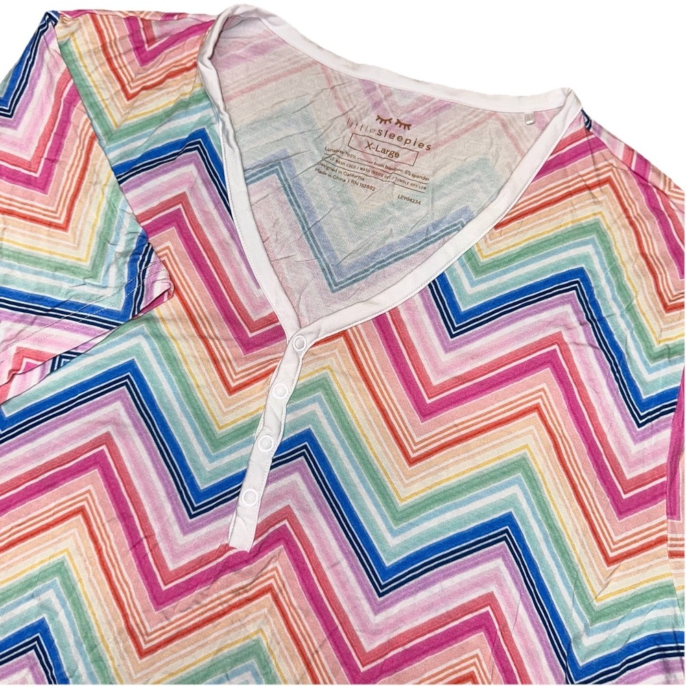 Little‎ Sleepies Rainbow Chevron Short Sleeve Bamboo Pajama Top Shirt Women's XL